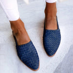 Charlotte Woven Leather Pointed-Toe Slingback Flats
