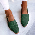 Charlotte Woven Leather Pointed-Toe Slingback Flats