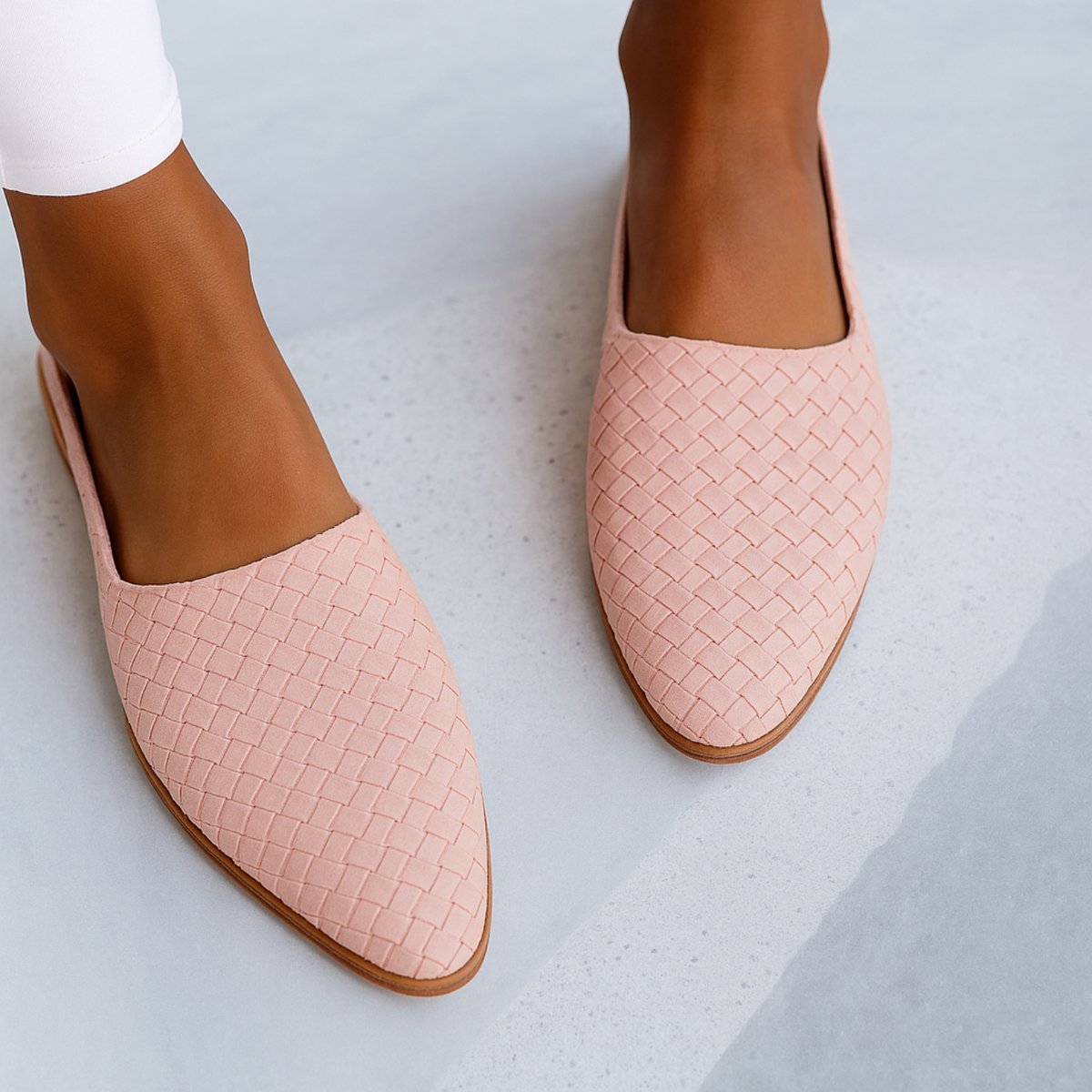 Charlotte Woven Leather Pointed-Toe Slingback Flats
