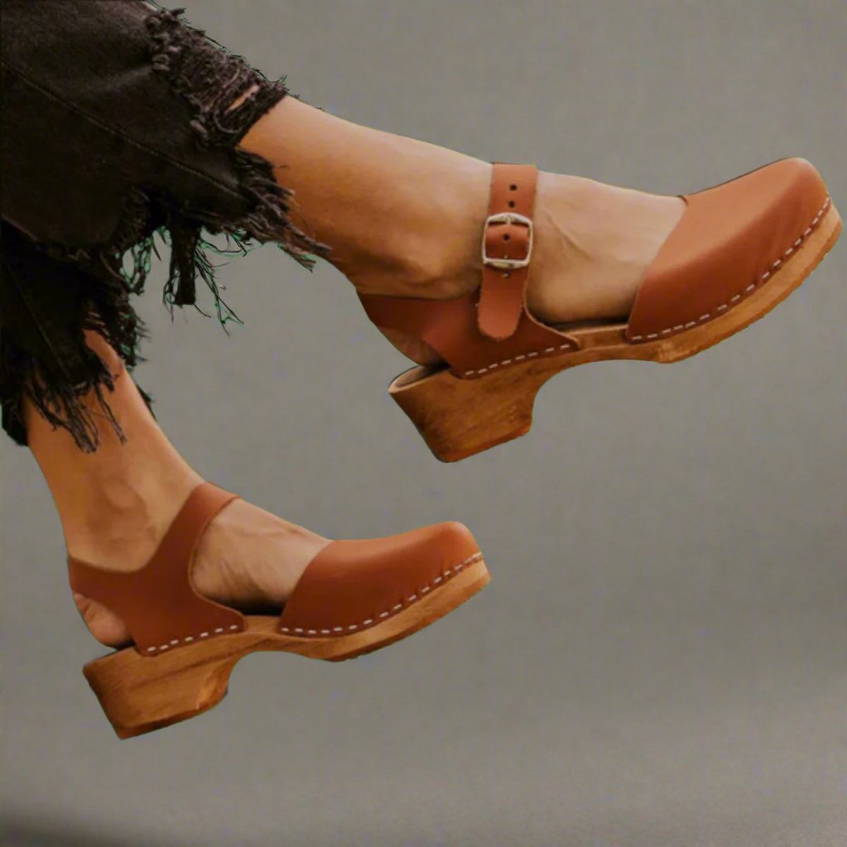 Marie Leather-Strap Platform Clog Sandals