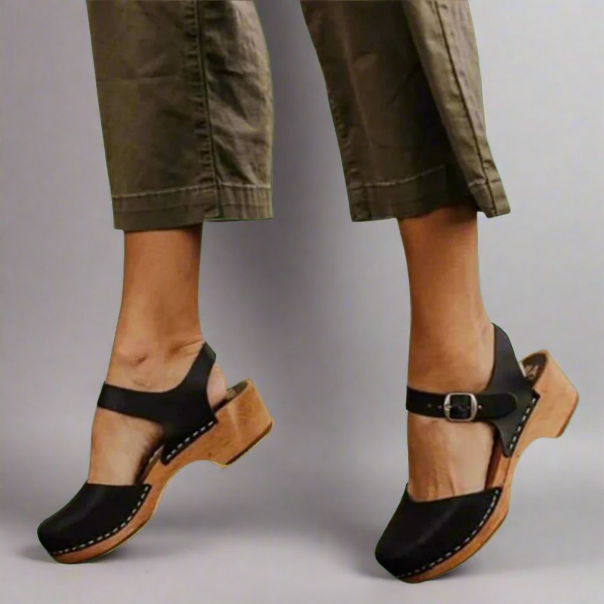 Marie Leather-Strap Platform Clog Sandals
