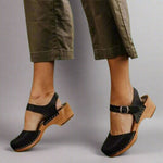 Marie Leather-Strap Platform Clog Sandals