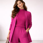 Emilia Three-Piece Knit Loungewear Set with Long Cardigan