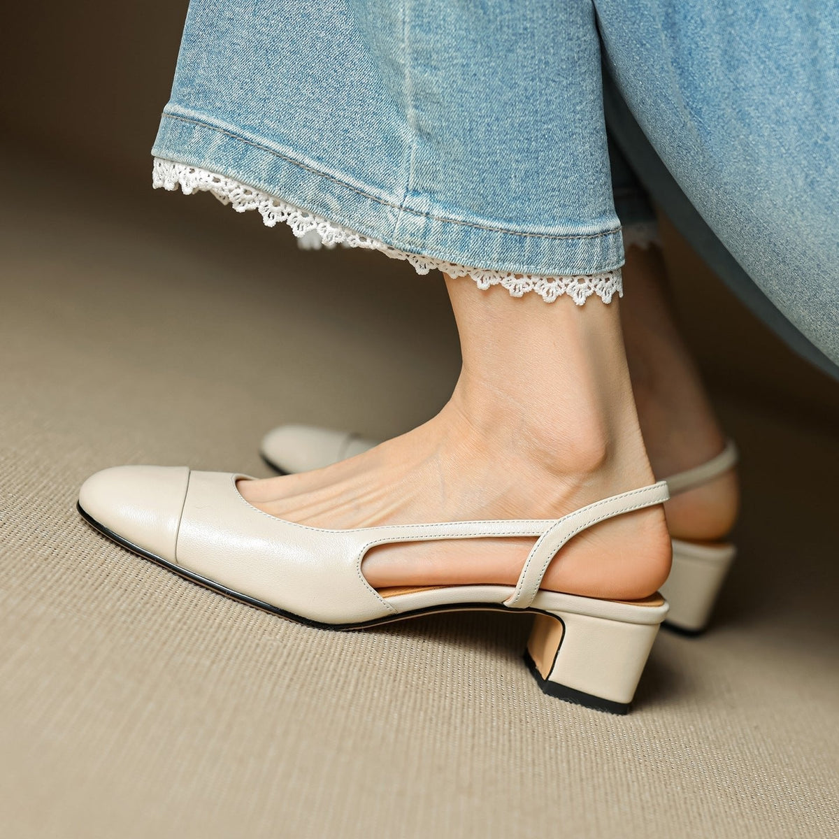 Leonie Leather Almond Toe Slingback Pumps