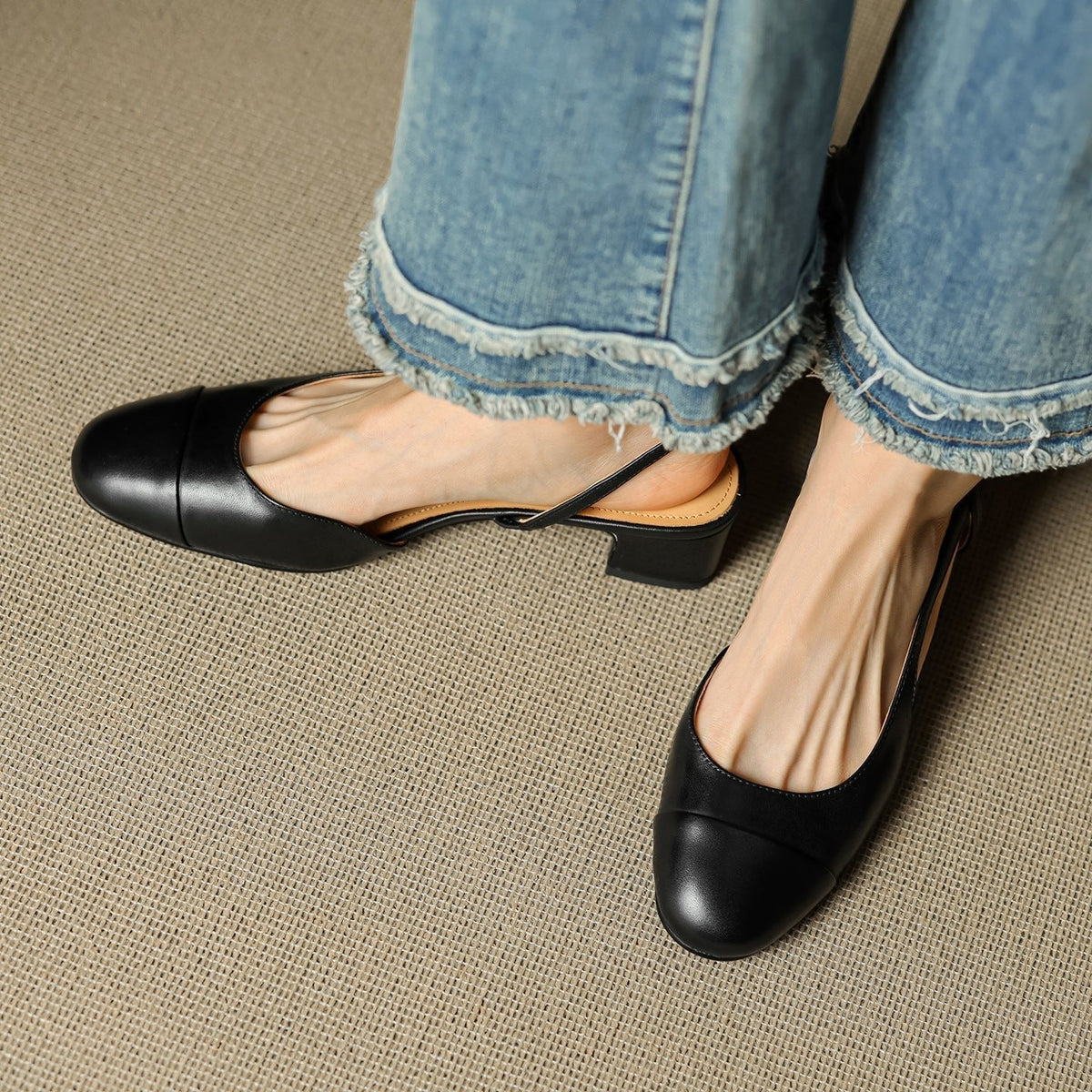 Leonie Leather Almond Toe Slingback Pumps