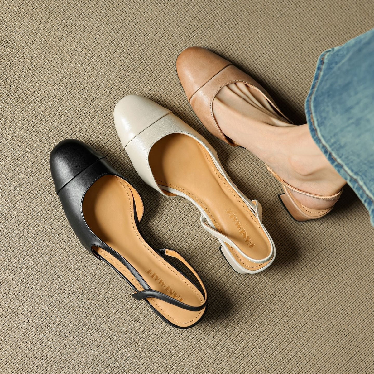 Leonie Leather Almond Toe Slingback Pumps