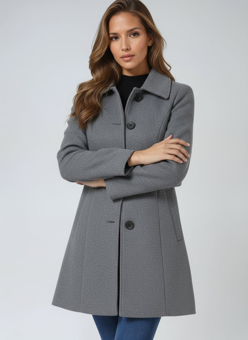 Emilia Single-Breasted Lapel-Collar Longline Coat
