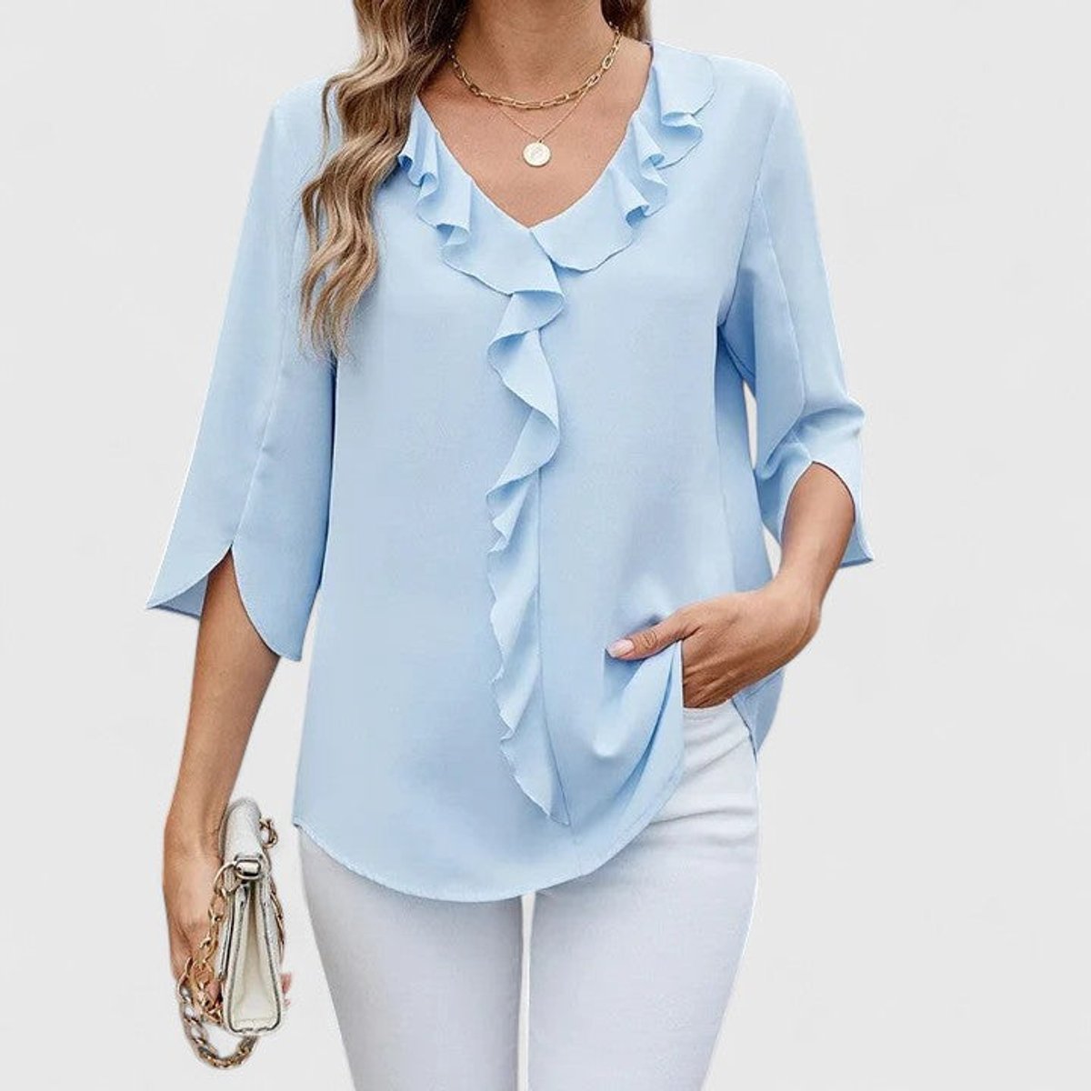 Marlene Ruffle-Trim V-Neck Blouse
