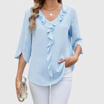 Marlene Ruffle-Trim V-Neck Blouse