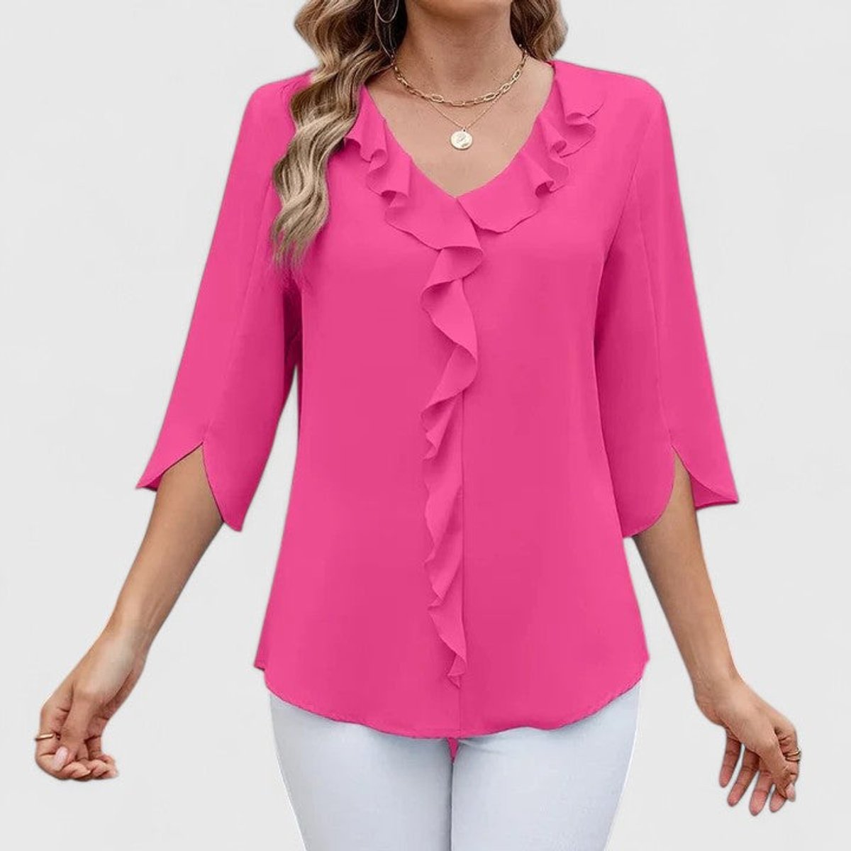 Marlene Ruffle-Trim V-Neck Blouse