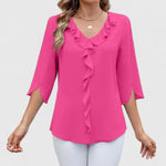 Marlene Ruffle-Trim V-Neck Blouse