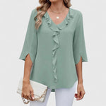 Marlene Ruffle-Trim V-Neck Blouse