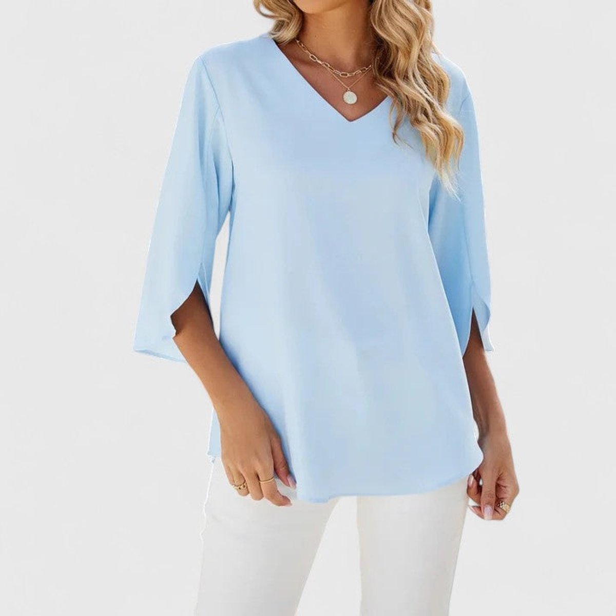 Marlene Ruffle-Trim V-Neck Blouse