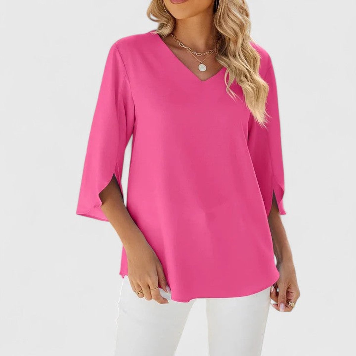 Marlene Ruffle-Trim V-Neck Blouse