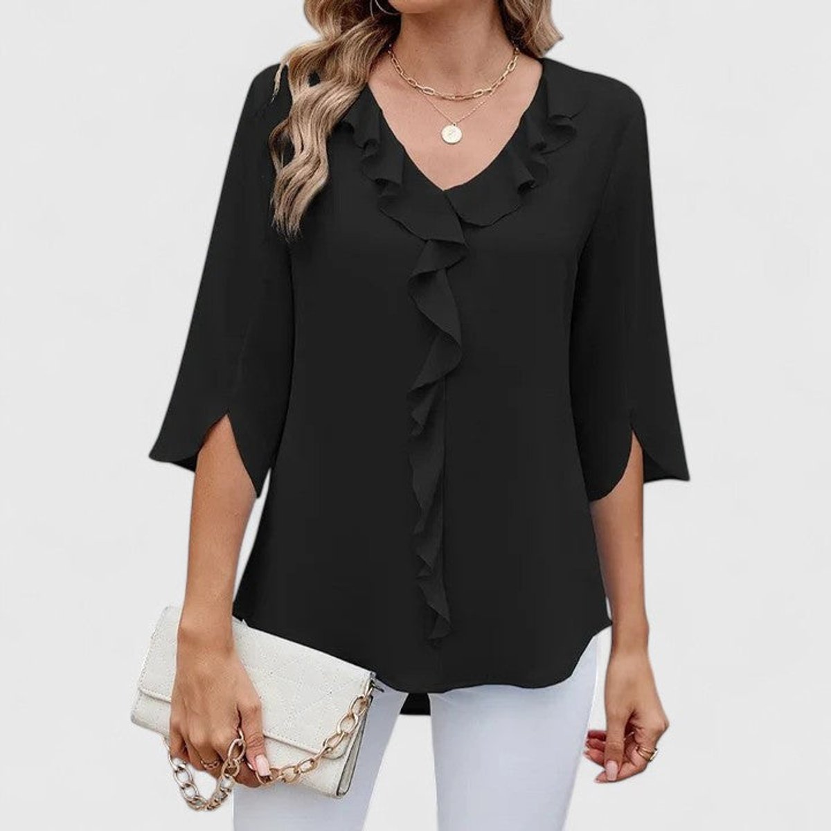 Marlene Ruffle-Trim V-Neck Blouse