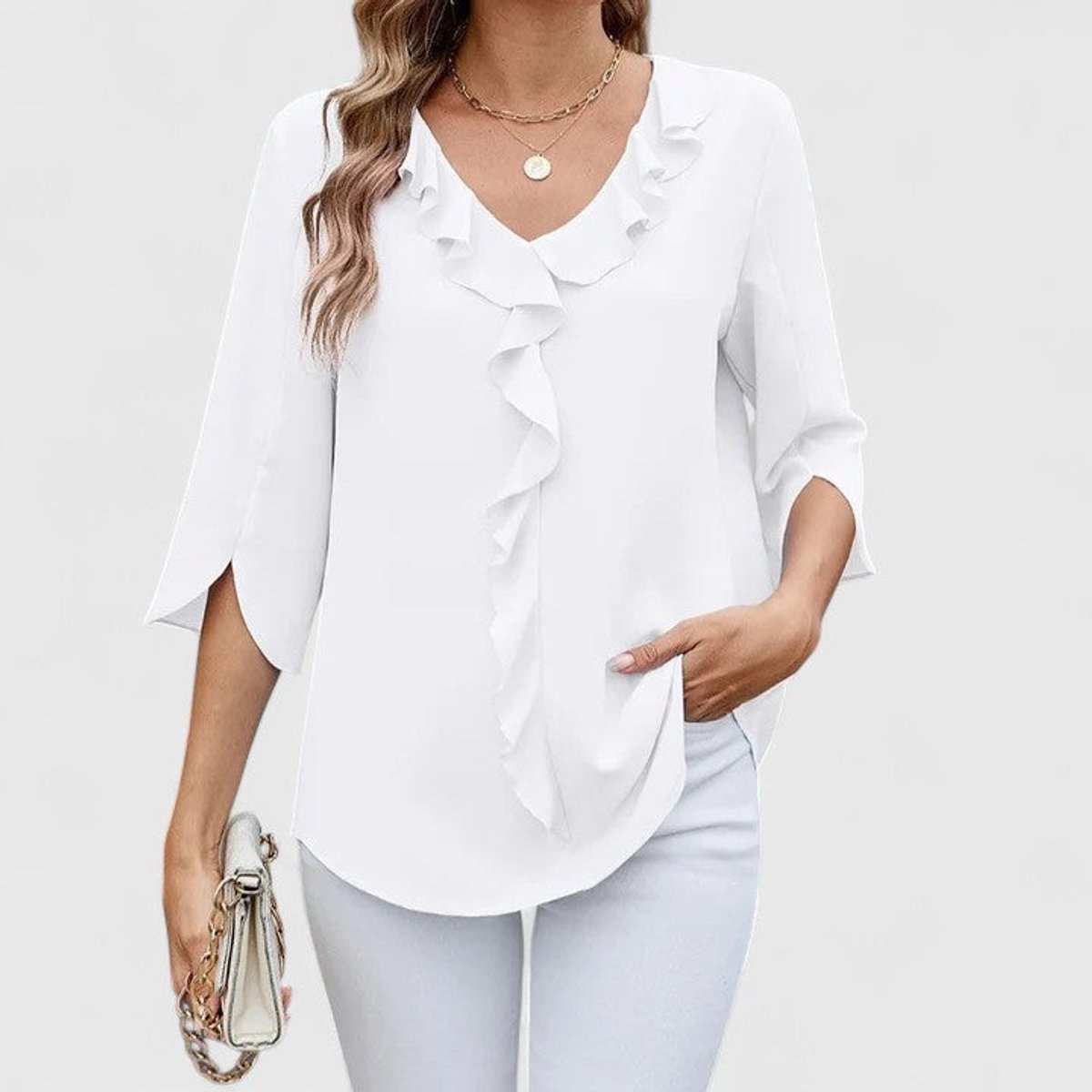 Marlene Ruffle-Trim V-Neck Blouse