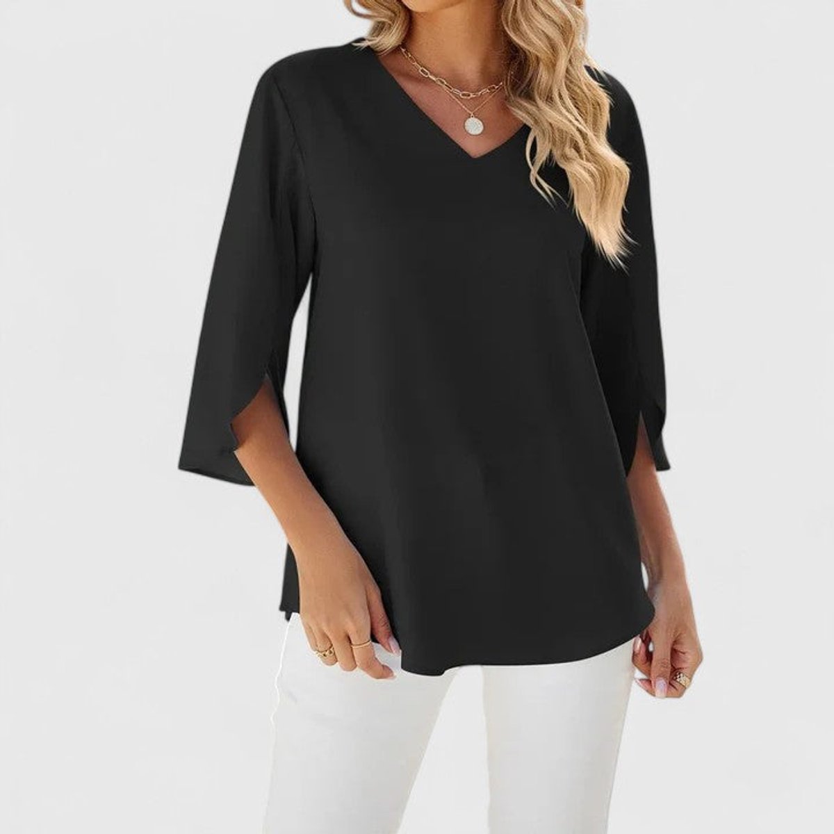 Marlene Ruffle-Trim V-Neck Blouse