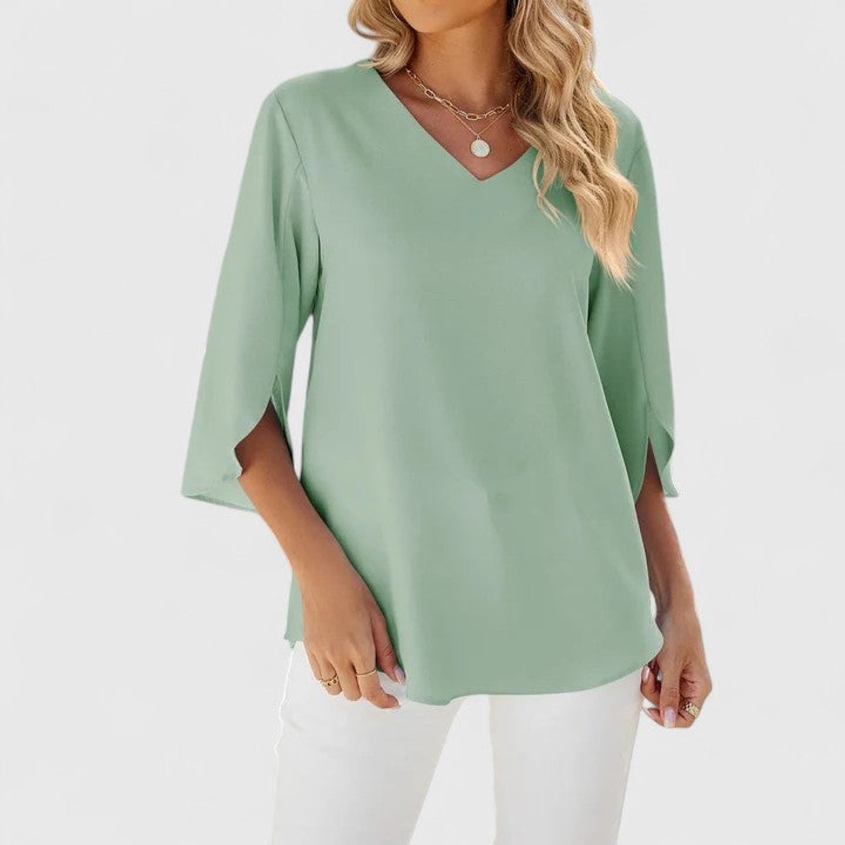 Marlene Ruffle-Trim V-Neck Blouse