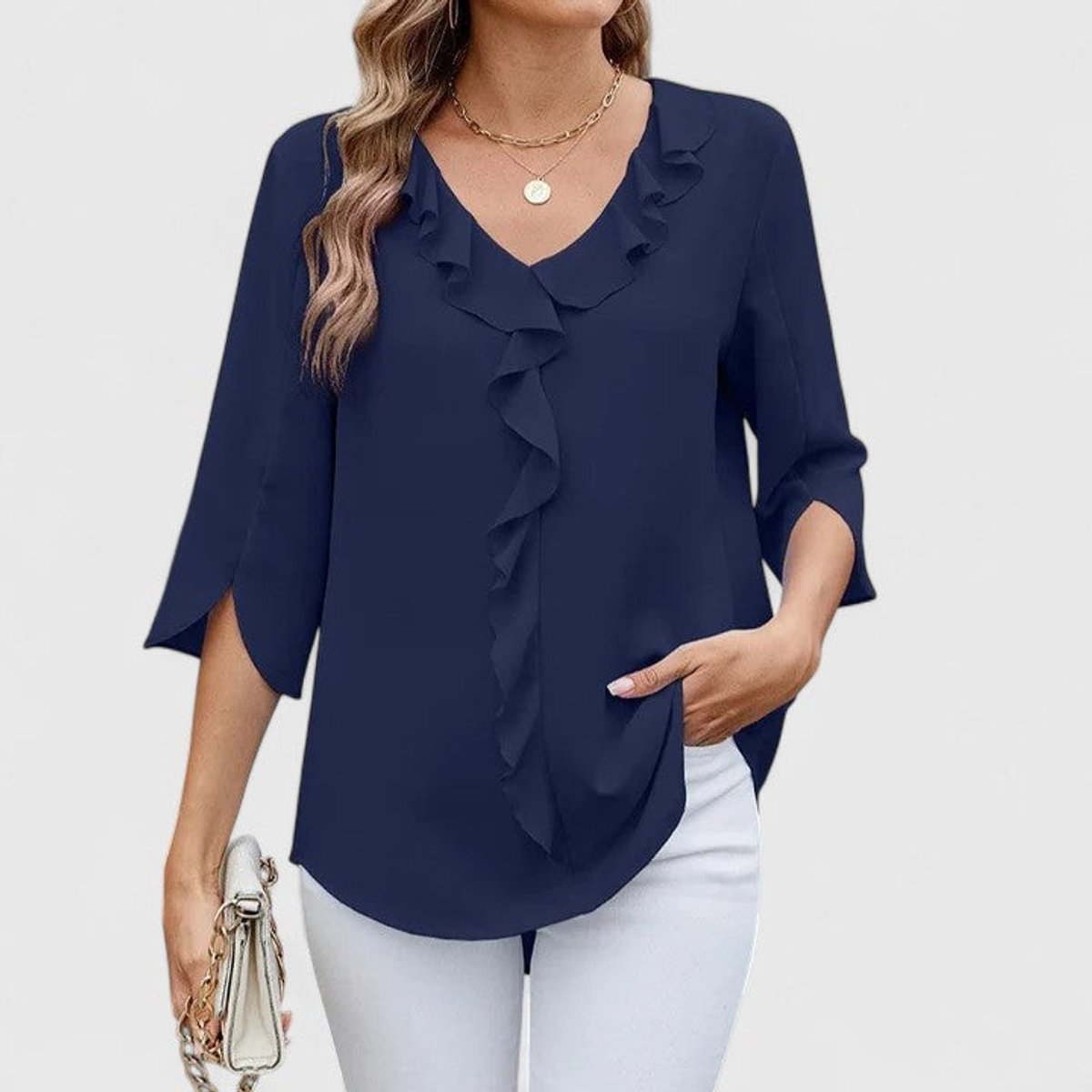 Marlene Ruffle-Trim V-Neck Blouse
