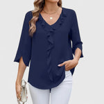 Marlene Ruffle-Trim V-Neck Blouse