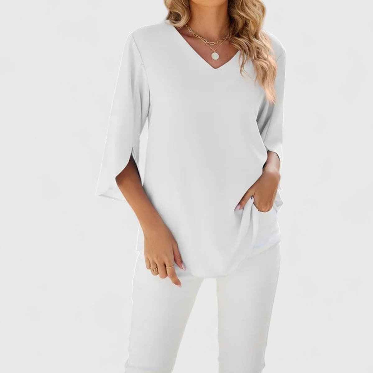 Marlene Ruffle-Trim V-Neck Blouse