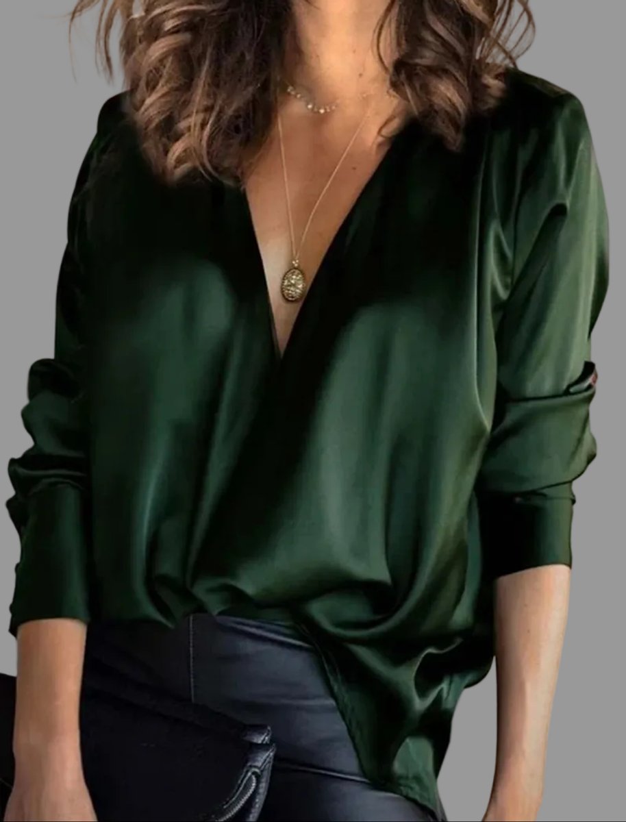 Amelie Satin Blouse with Deep V-Neck