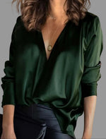 Amelie Satin Blouse with Deep V-Neck
