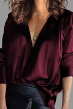 Amelie Satin Blouse with Deep V-Neck