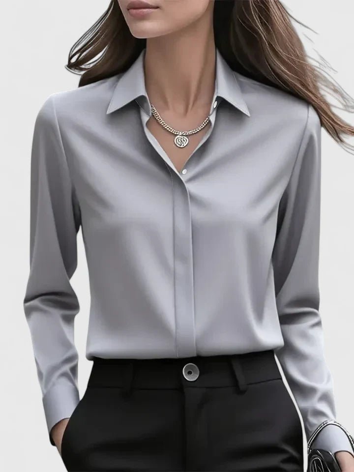 Frieda Satin Business Blouse with Hidden Placket