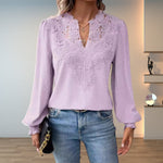 Clara Lace-Trim V-Neck Blouse