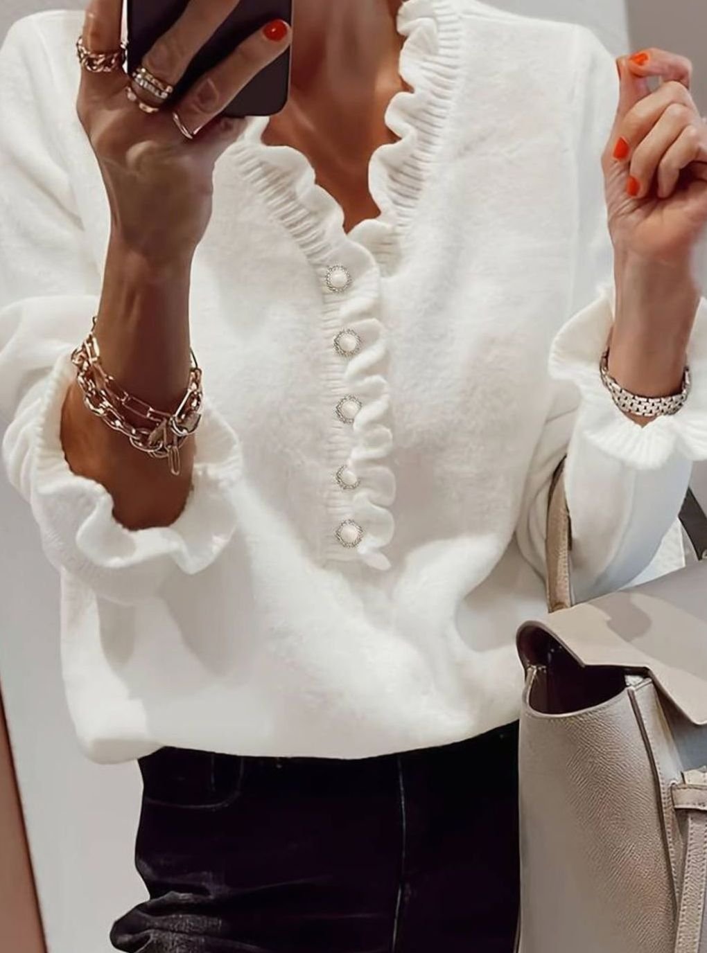Charlotte Elegant Ruffled V-Neck Knit Sweater