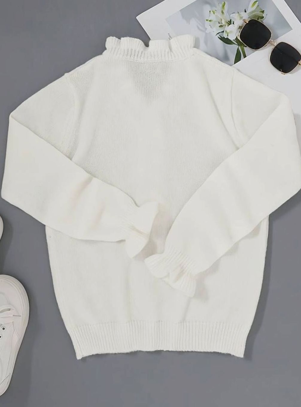 Charlotte Elegant Ruffled V-Neck Knit Sweater