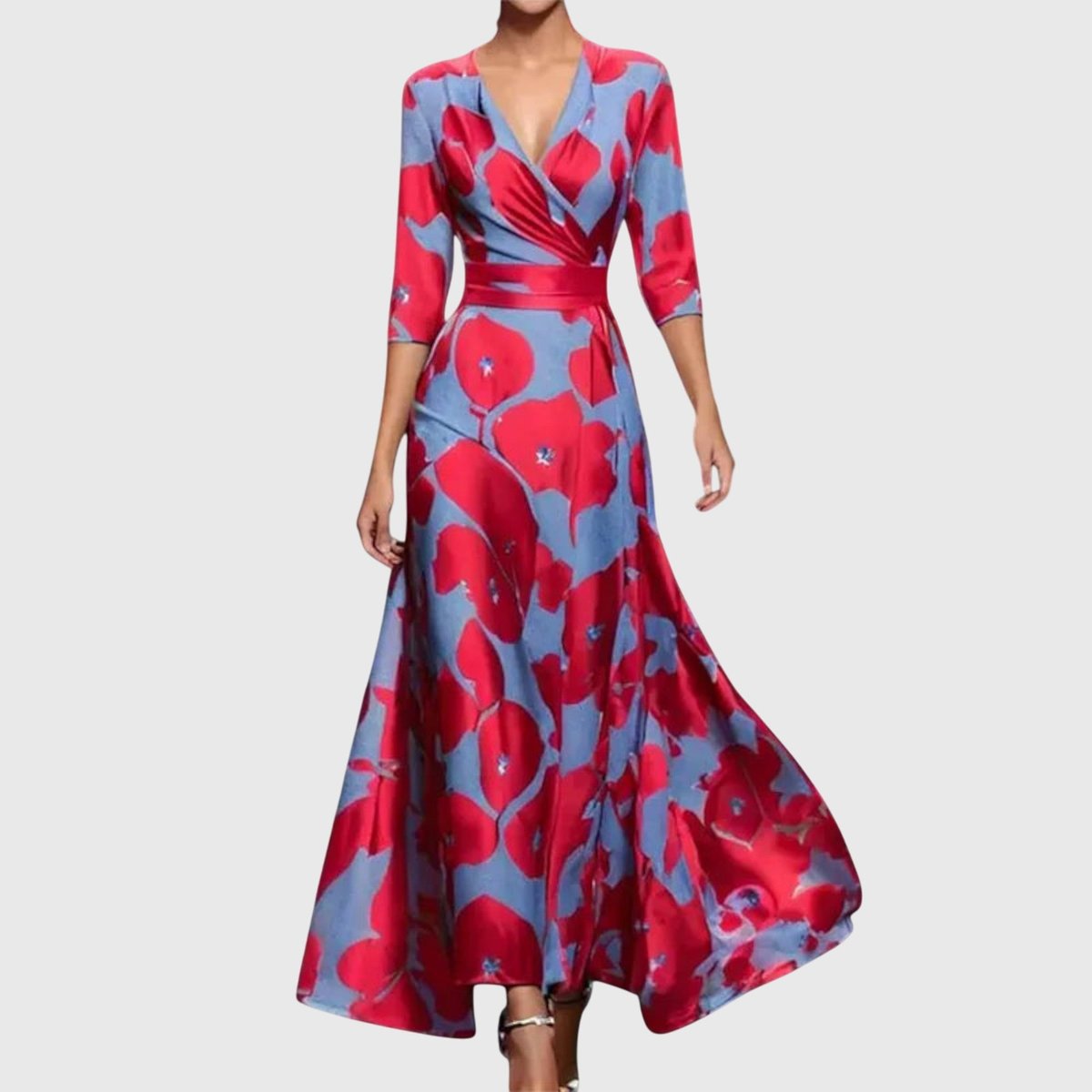 Elisabeth Floral Wrap Maxi Dress with 3/4 Sleeves