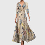 Elisabeth Floral Wrap Maxi Dress with 3/4 Sleeves