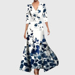 Elisabeth Floral Wrap Maxi Dress with 3/4 Sleeves