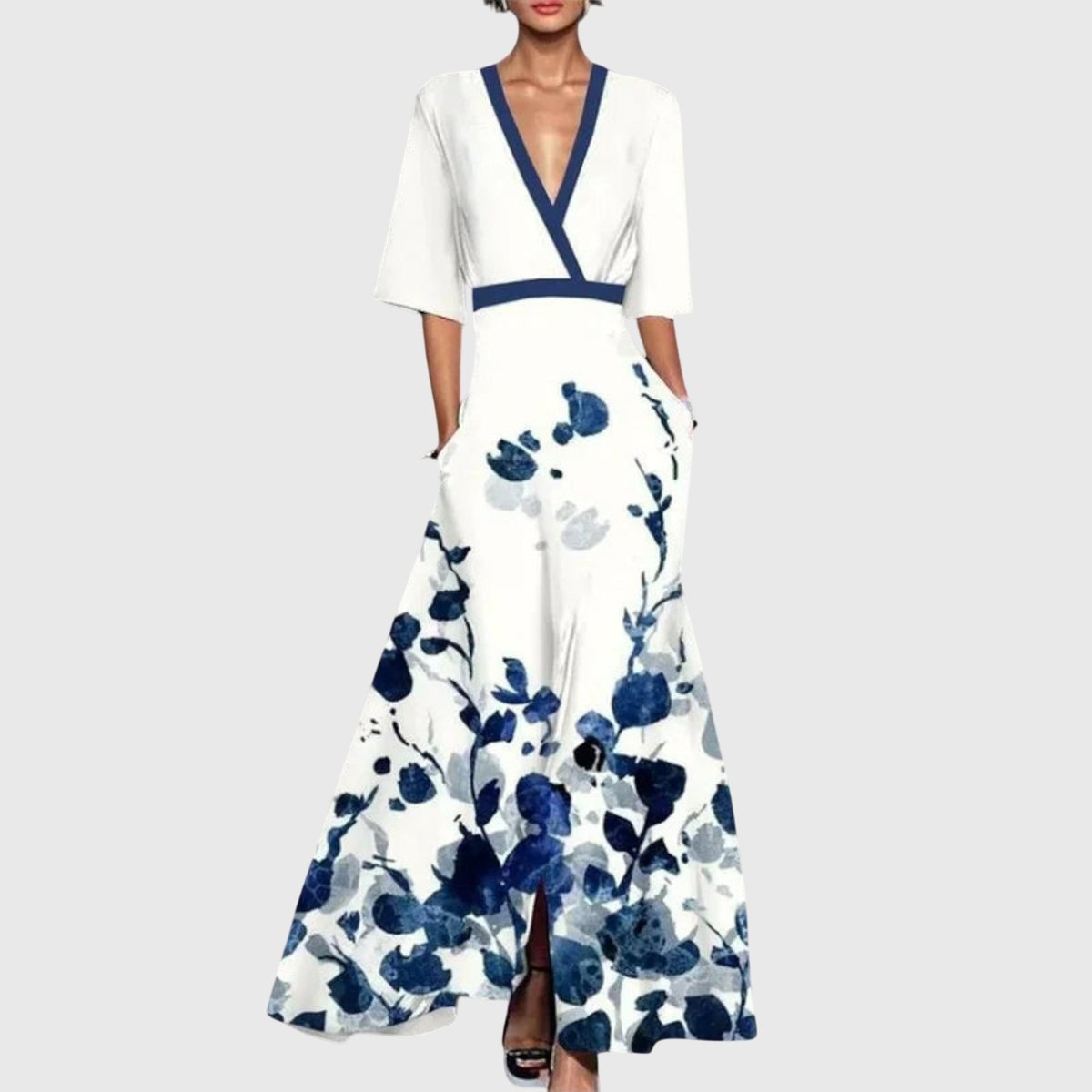 Elisabeth Floral Wrap Maxi Dress with 3/4 Sleeves