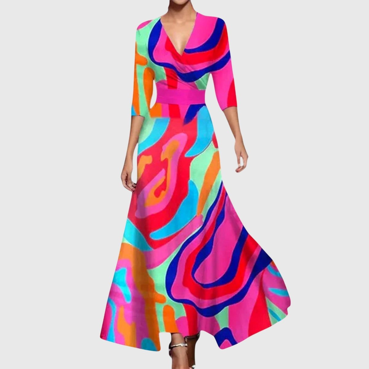 Elisabeth Floral Wrap Maxi Dress with 3/4 Sleeves