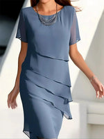 Amelie Tiered Chiffon Cocktail Dress with Round Neckline