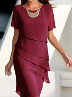 Amelie Tiered Chiffon Cocktail Dress with Round Neckline