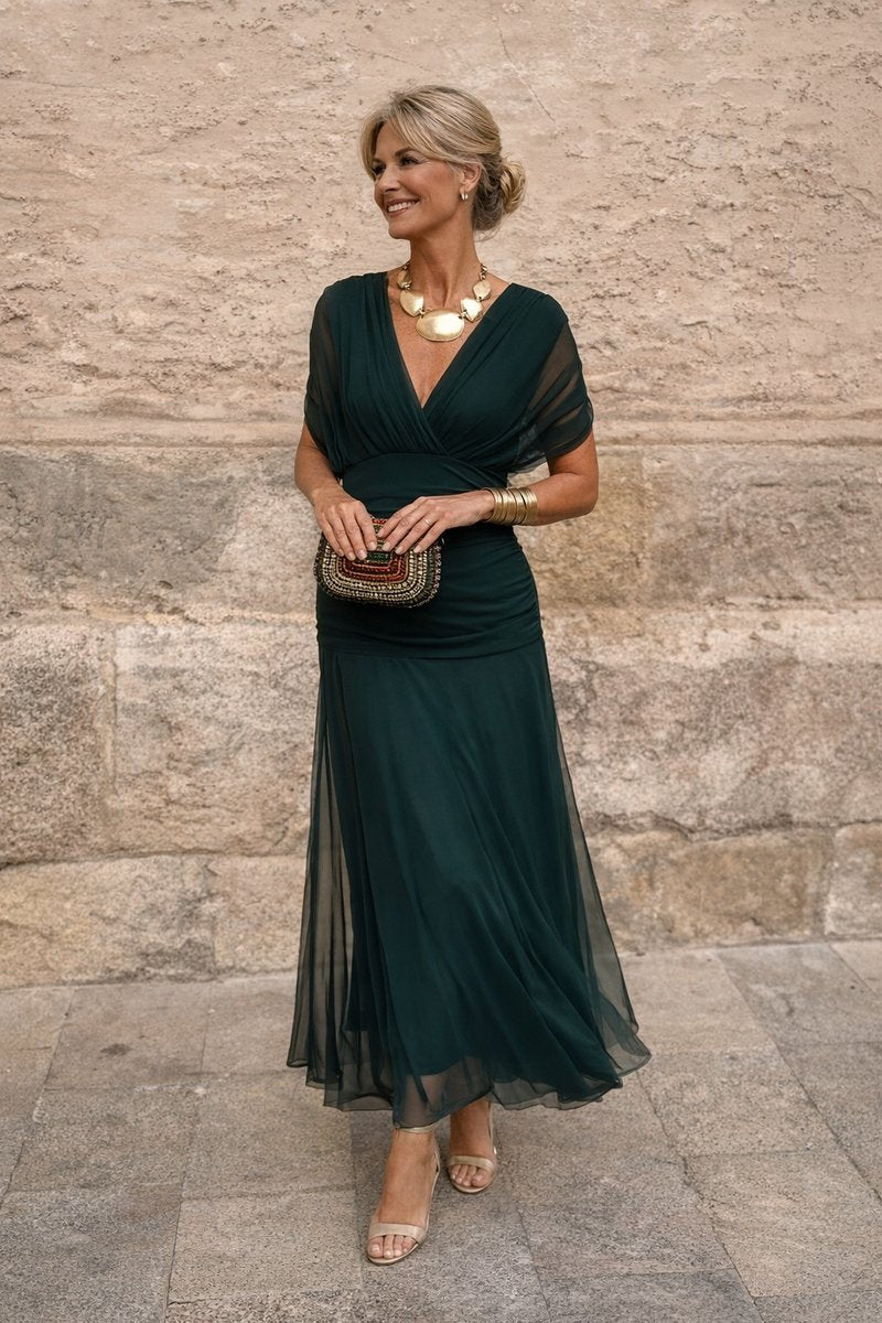 Clara Chiffon V-Neck Maxi Cocktail Dress