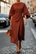 Hannah Lantern Sleeve Belted Midi Dress