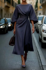 Hannah Lantern Sleeve Belted Midi Dress