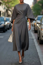 Hannah Lantern Sleeve Belted Midi Dress