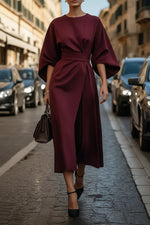 Hannah Lantern Sleeve Belted Midi Dress