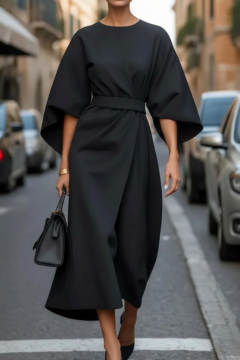 Hannah Lantern Sleeve Belted Midi Dress