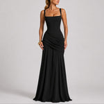 Johanna Ruched Maxi Evening Dress with Square Neckline
