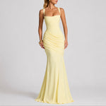 Johanna Ruched Maxi Evening Dress with Square Neckline