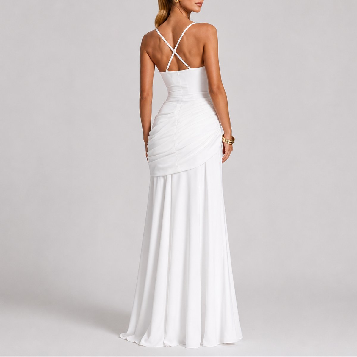 Johanna Ruched Maxi Evening Dress with Square Neckline
