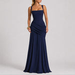 Johanna Ruched Maxi Evening Dress with Square Neckline