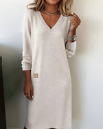 Mia Elegant Long-Sleeve V-Neck Midi Dress